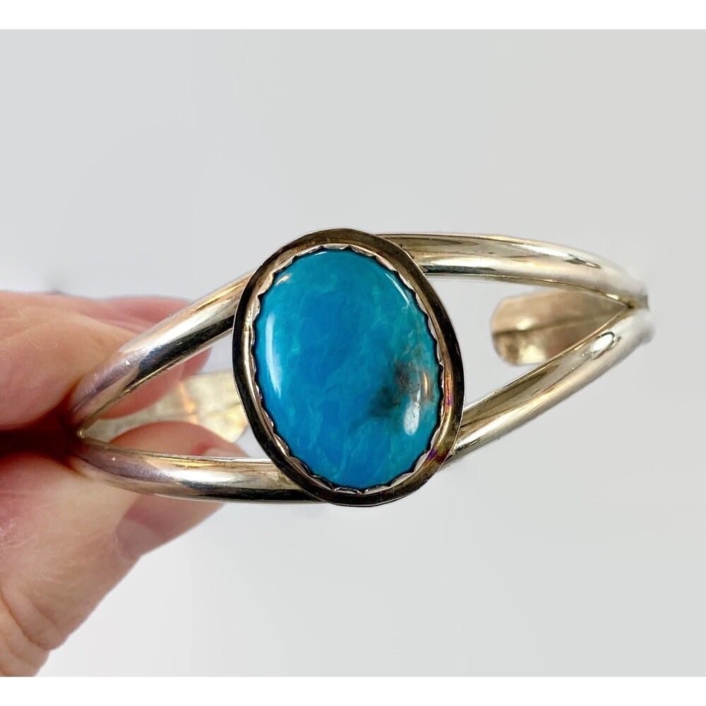 Vintage Turquoise Sterling Silver Cuff Bracelet: Native American Boho Jewelry